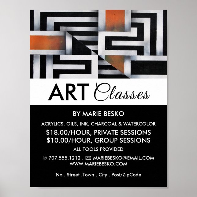 Patrón de trippy Maze, publicidad de clase de arte (Frente)