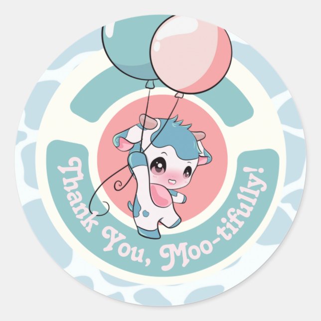Patrón de vaca azul verde Gracias Pegatina redonda (Anverso)