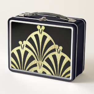 Patrón de ventilador Art Deco oro negro elegante v