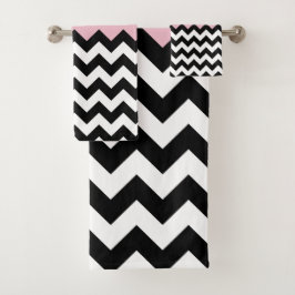 Patrón de zigzag negro y blanco, chevron, rosa