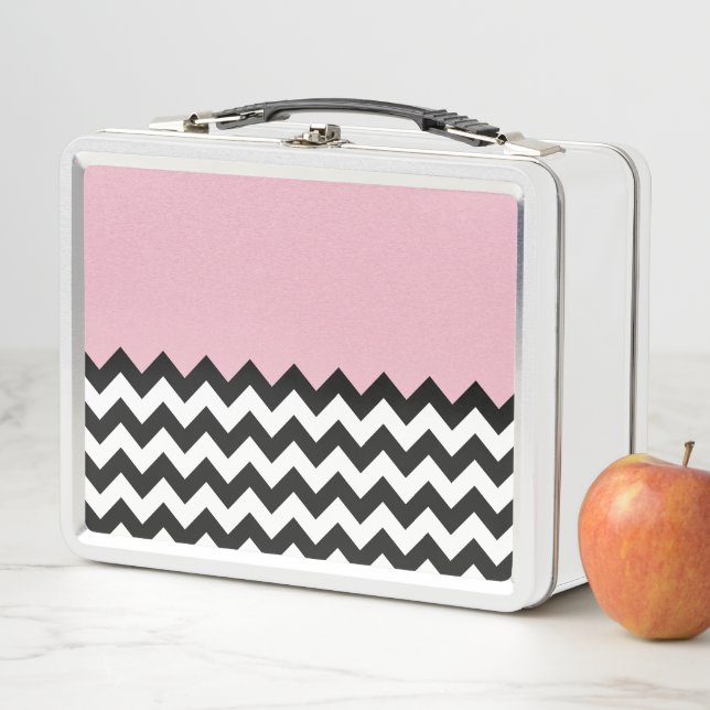 Patrón de zigzag negro y blanco, chevron, rosa (In situ)