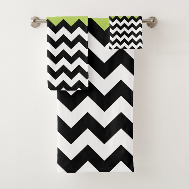 Patrón de zigzag negro y blanco, chevron, verde (In situ)