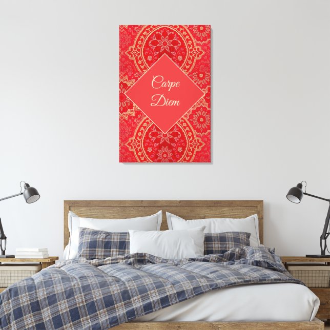 Patrón dorado rojo ORIENTAL - Lienzo envuelto (Insitu(Dormitorio))
