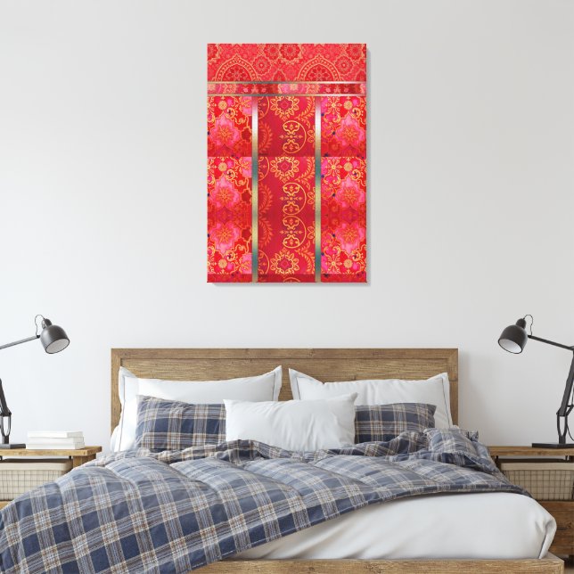 Patrón dorado rojo ORIENTAL - Lienzo envuelto (Insitu(Dormitorio))