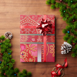 Patrón dorado rojo ORIENTAL - Papel de envolver