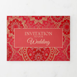 Patrón dorado rojo ORIENTAL - Tarjeta de invitació