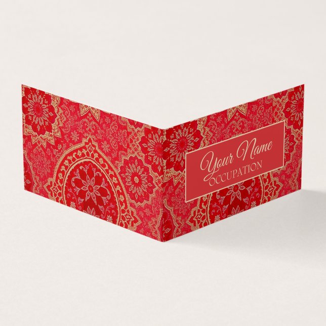 Patrón dorado rojo ORIENTAL - Tarjeta de visita (Exterior)