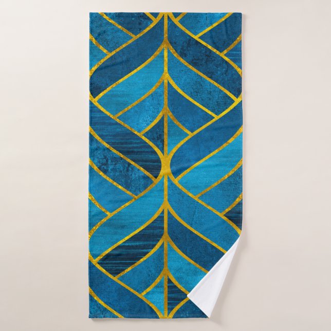 Patrón dorado y azul sobre fondo de fondo, mariner (Toalla de baño)