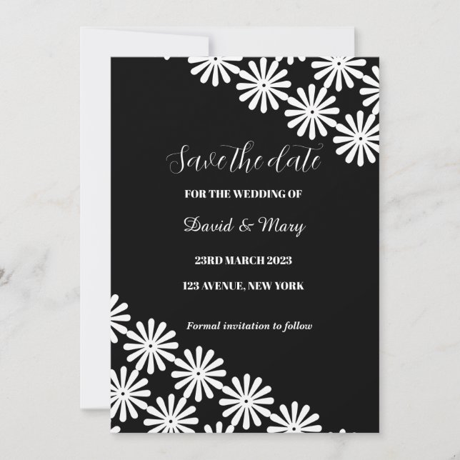 Patrón elegante de encaje floral blanco negro (Anverso)