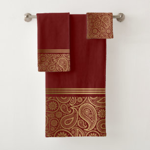 Patrón elegante de paisley dorado sobre rojo