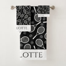 Patrón elegante de raqueta de bolas de tenis negro