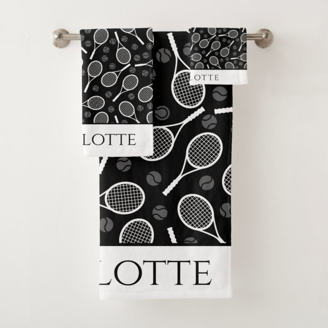 Patrón elegante de raqueta de bolas de tenis negro (In situ)