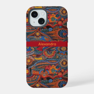 Patrón étnico boho colorido rojo azul y dorado