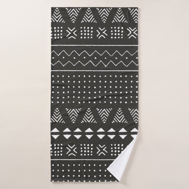 Patrón étnico tribal blanco y negro con geométrica (Toalla de baño)