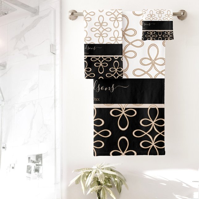 Patrón Filigree Monograma Elegante (Filigree Pattern Monogram Stylish Elegant Bath Towel Set)