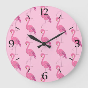 Patrón Flamingo Rosa bonito Gran Reloj