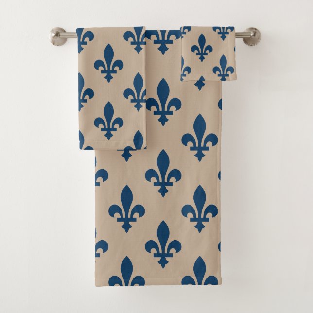 Patrón Fleur de Lis, azul francés real en crema (In situ)