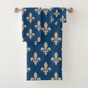 Patrón Fleur de Lis, francés real, crema en azul