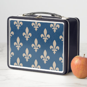 Patrón Fleur de Lis, francés real, crema en azul