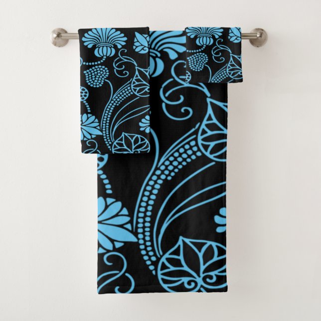 Patrón Floral Antiguo Negro sobre Azul (In situ)