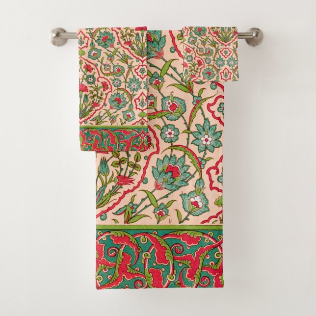 Patrón floral árabe vintage rojo y verde (In situ)