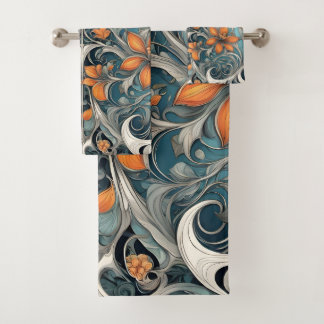 Patrón floral Art Nouveau verde azulado naranja