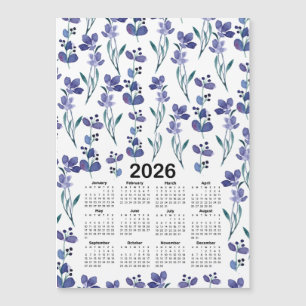 Patrón floral azul acuarela del calendario 2026