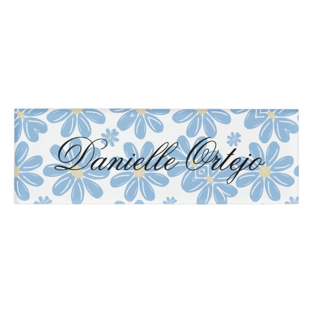 Patrón floral azul - Etiqueta de nombre personaliz (Anverso)