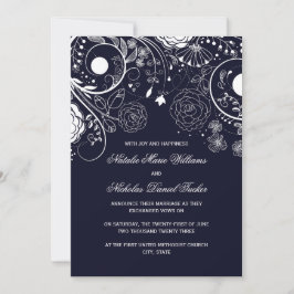 Patrón Floral Azul Marino - Anuncio de Boda