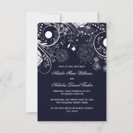 Patrón Floral Azul Marino - Anuncio de Boda 3x5