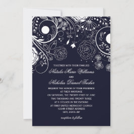 Patrón Floral Azul Marino/Blanco - Invitación de B