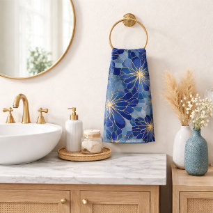 Patrón Floral Azul Oro Moderno