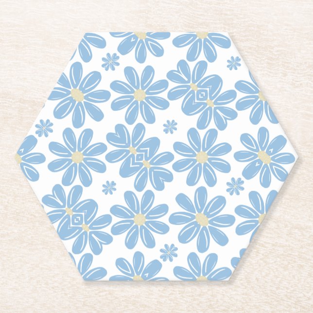 Patrón Floral Azul - Posavasos de Papel (Anverso)