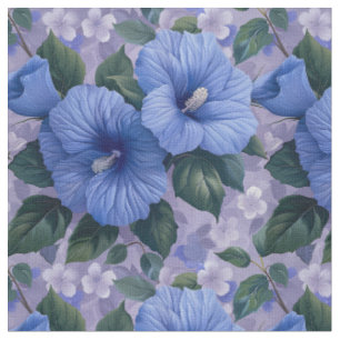 Patrón floral azul sobre tela de lavanda