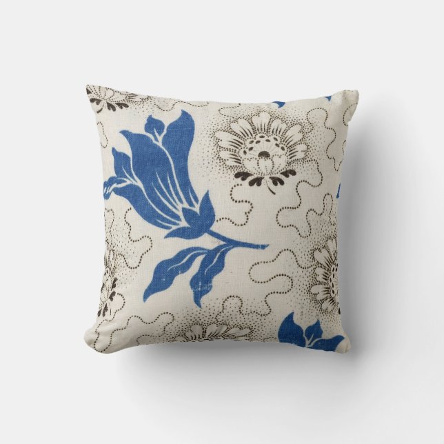 Patrón floral azul vintage y marfil | Almohada (Anverso)