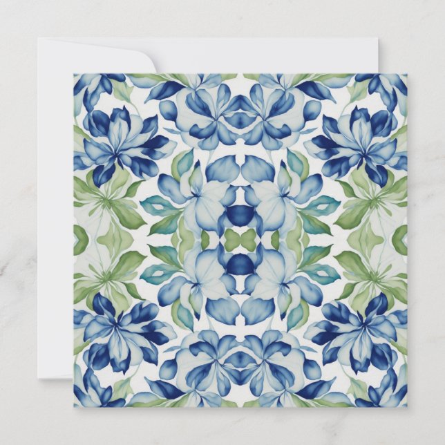 Patrón floral azul y verde de la hoja BOHO (Anverso)