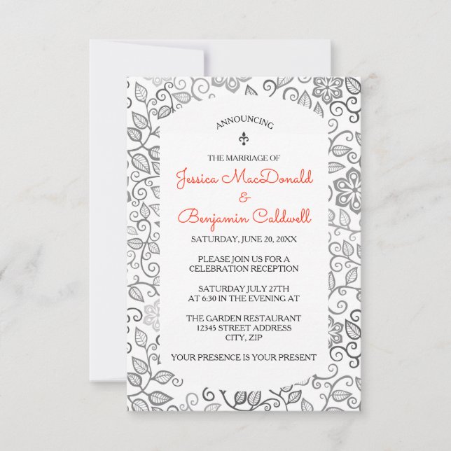 Patrón floral B & W - Anuncio de matrimonio 3X5 (Anverso)