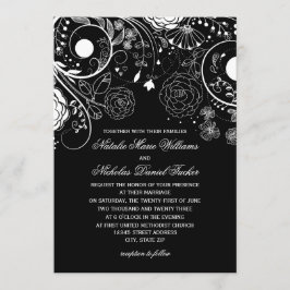 Patrón floral blanco/negro - Invitación a la boda