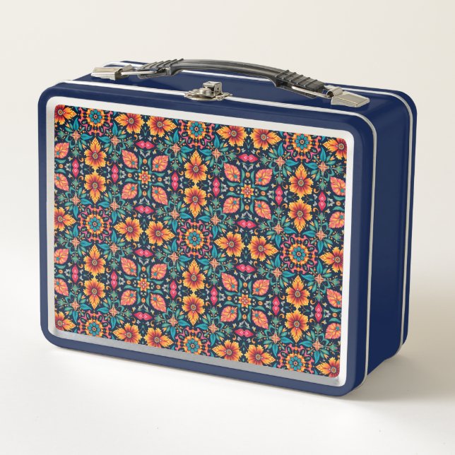 Patrón floral boho colorido con simetría elegante (Anverso)