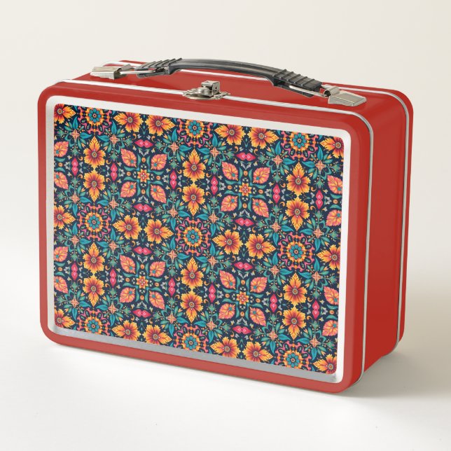 Patrón floral boho colorido con simetría elegante (Anverso)