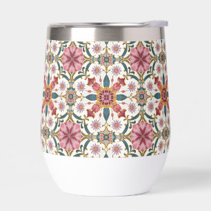 Patrón floral boho en rojo, rosa y azul verdoso