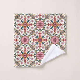 Patrón Floral Boho en Rojo, Rosa y Verde Azulado