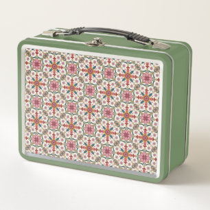 Patrón Floral Boho en Rojo, Rosa y Verde Azulado