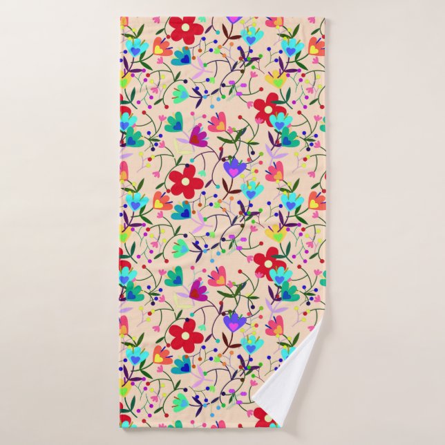 Patrón floral color de fondo beige (Toalla de baño)