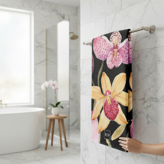 Patrón Floral de Acuarela de Orquídea Exótica Baño