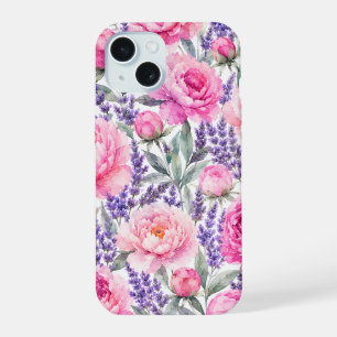Patrón floral de acuarela de peonías rosadas y lav