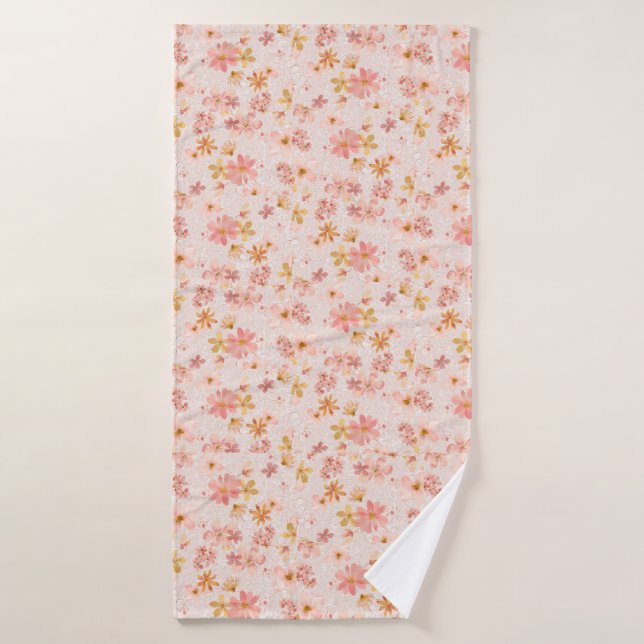 Patrón floral de acuarela rosa sonrosado (Toalla de baño)