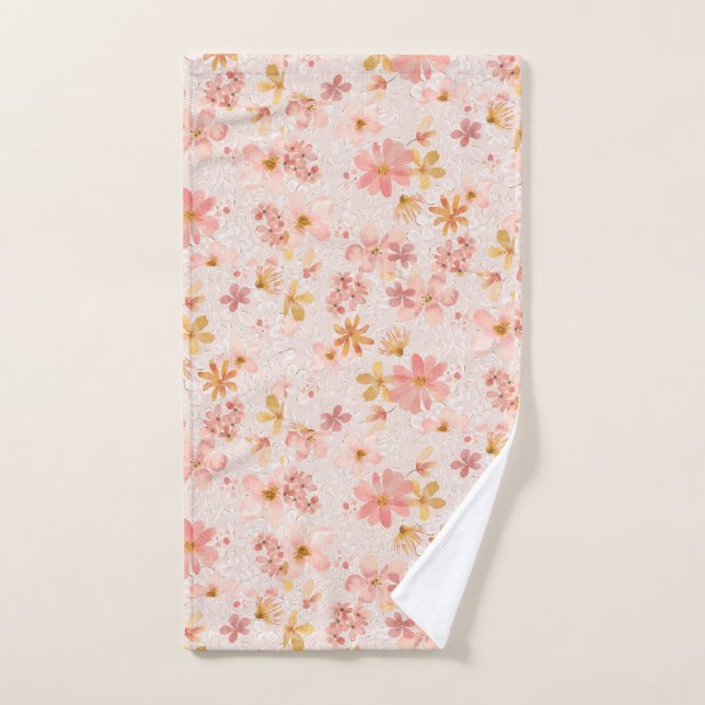 Patrón floral de acuarela rosa sonrosado (Toalla de mano)