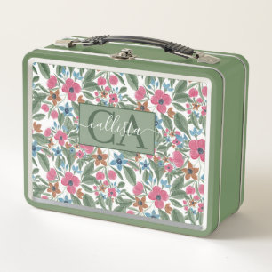 Patrón floral de color azul rosa verde vintage