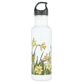 Patrón floral de daffodils en una botella de agua